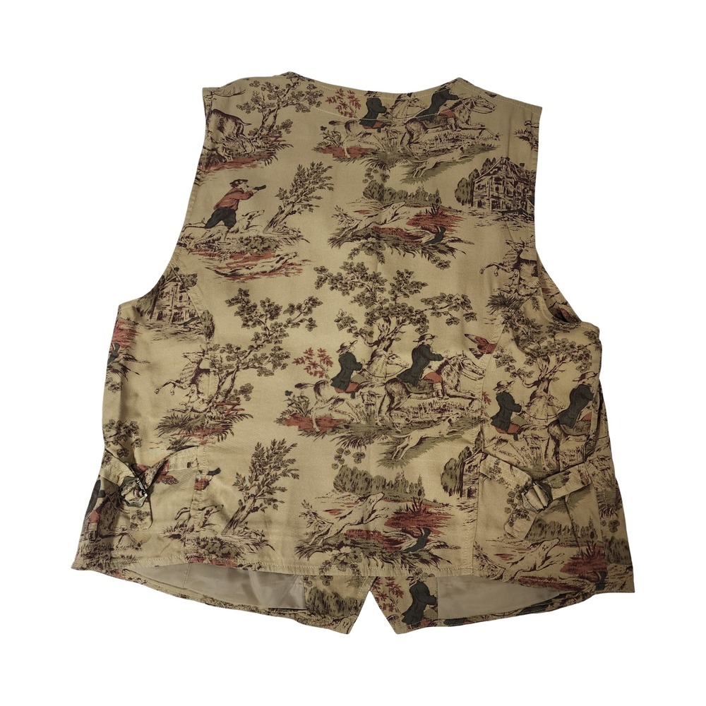 Lizwear Vintage Hunting Toile Vest Tan Rayon Button Front Cinch Back Womens M - Picture 8 of 10